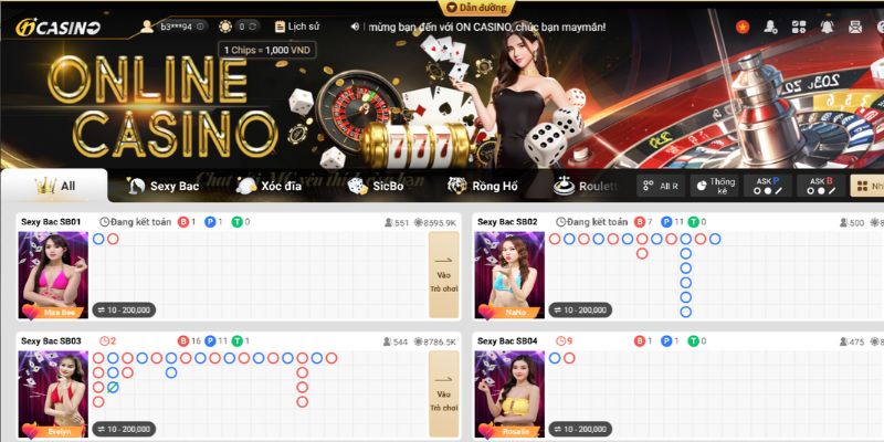 Khám phá các siêu phẩm casino tại sảnh ON trực tuyến